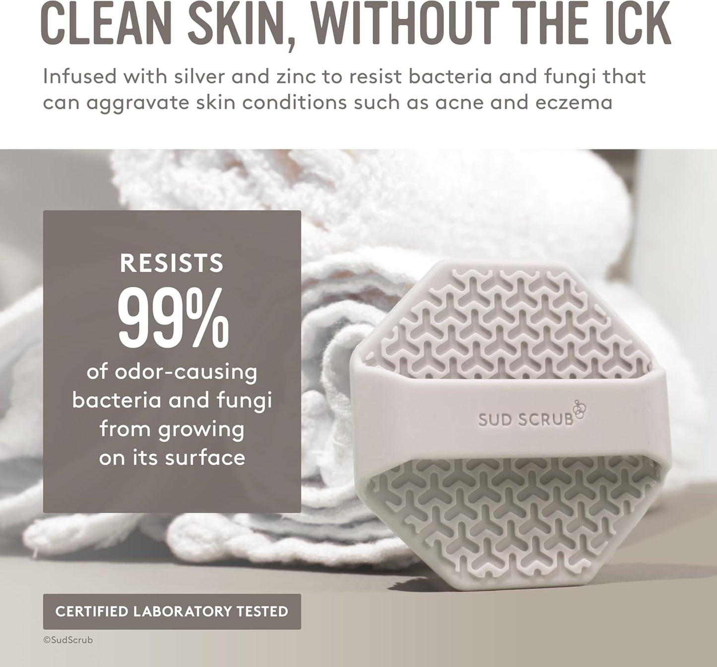 Sud Scrub® Antimicrobial Silicone Face Scrubber, 1 Pack, Gentle Face Exfoliator for Sensitive Skin, Eco Friendly Facial Cleansing Brush, Exfoliating Face Brush for Men and Women (Clay)