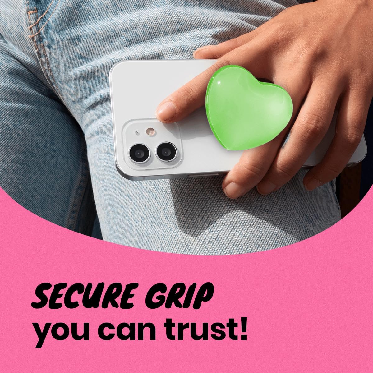 OnTheGrip Compatible with Magsafe Magnetic Cute Glass Heart Design Collapsible Mobile Phone Grip Stand Holder for Smartphone Tablet Cell Phone Accessory (Green)