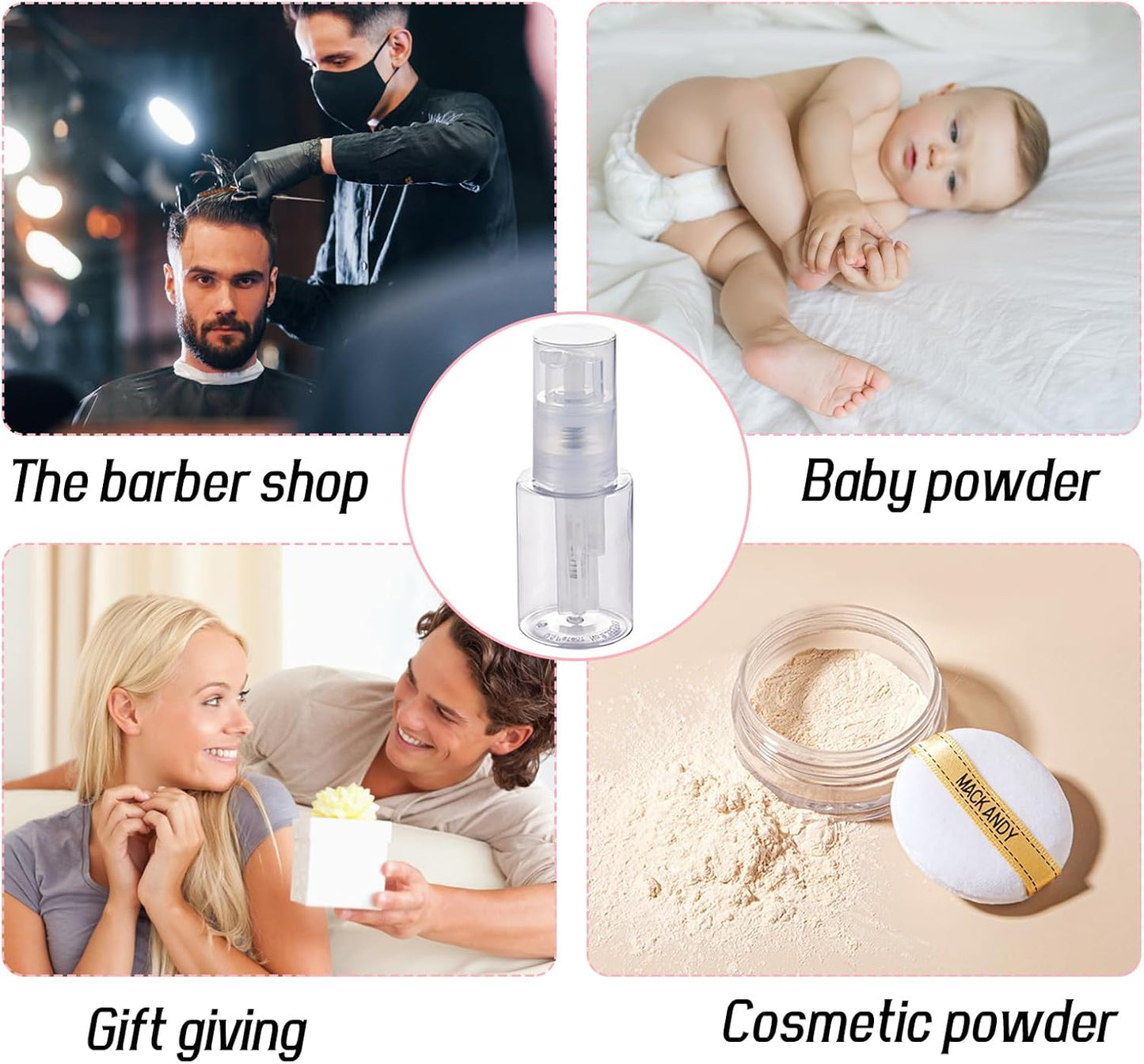 HSOMiD 2 Pack - Empty Powder Spray Bottle, Barber Powder/Talc Powder/Hair Fibers Sprayer, Applicator for Hair Salon, Cleaning, Plants, Misting & Skin Care (120ml)