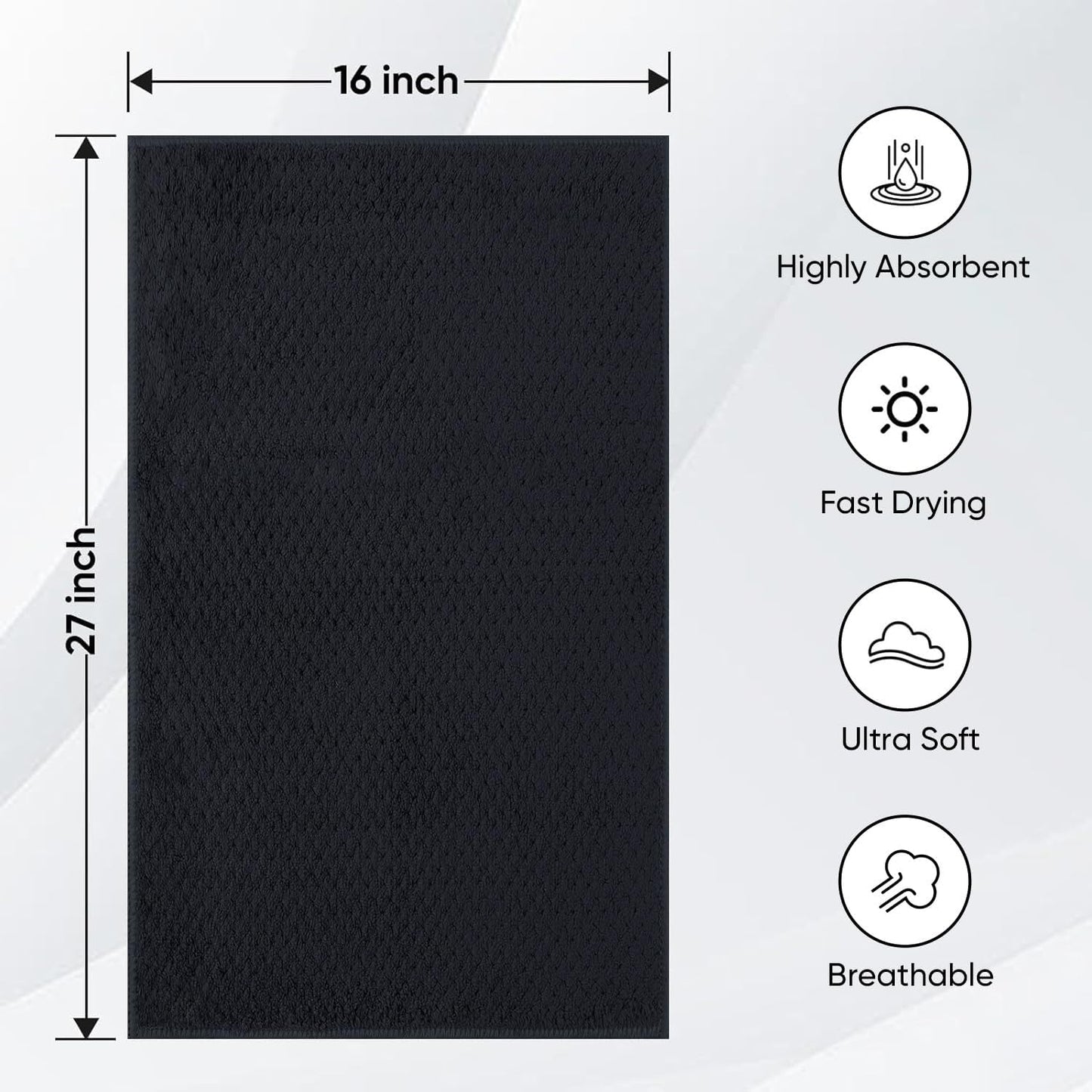 HOMEXCEL Soft Salon Towels 24 Pack, (16 x 27 Inches) Microfiber Highly Absorbent Barber Towel, Black Fast Dry Hand Towels for Salons, Gym, Spa, Pool, Massage Parlors and Personal Use