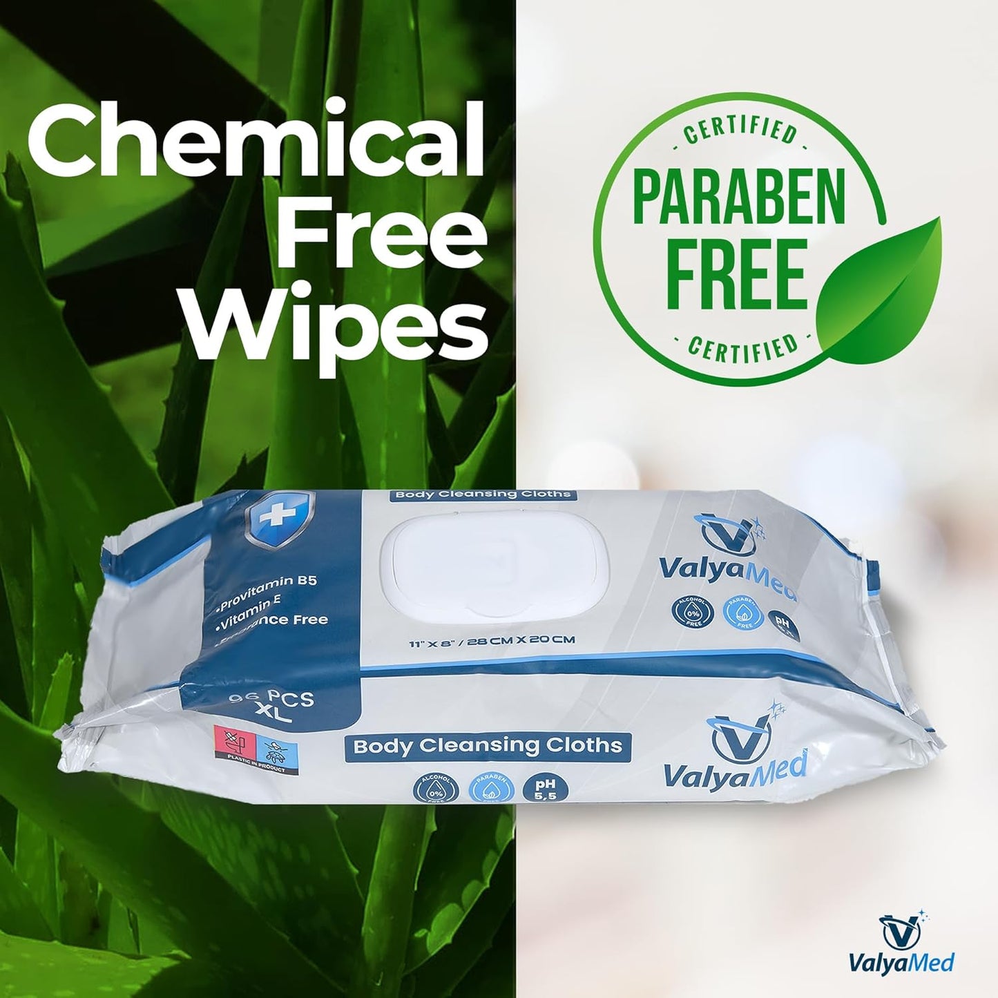 XL Body Wipes for Adults, Elderly - Alcohol-Free Incontinence Wipes, Paraben Free, Fragrance-Free, With Vitamin E, Provitamin B5 - 11'' x 8'' (96 Count - 4 Pack)