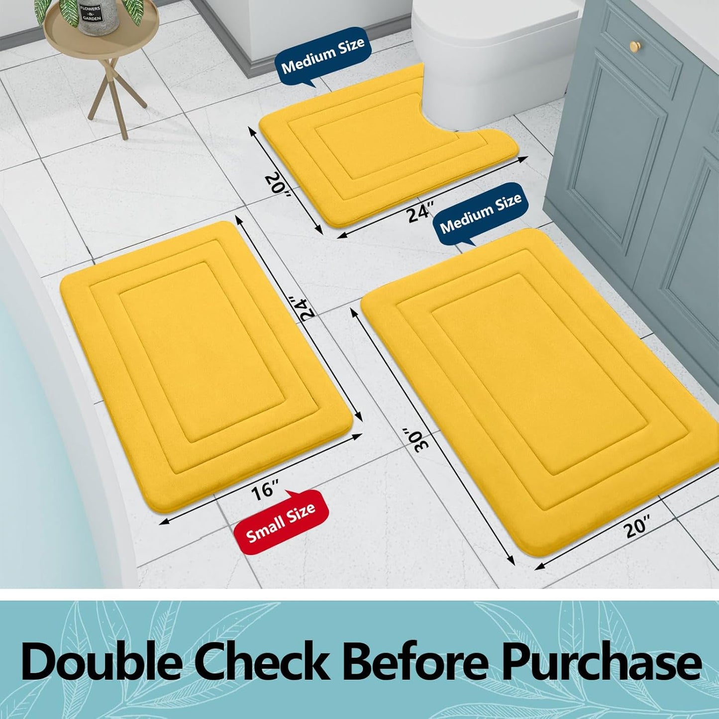 Arotive Memory Foam Bathroom Rug Mat 30x20, Ultra Soft and Absorbent Bath Mat, Machine Wash Dry, Comfortable Bath Rug Carpet for Bathroom Floor, Tub and Shower, Yellow