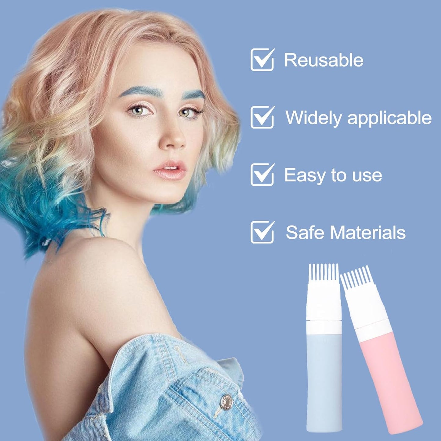 2 Packs Silicone Hair Oil Applicator, 2.7 Ounce Root Comb Applicator Bottle for Hair Dye, Hair Dye Comb Brush, Scalp Oil Applicator Bottle