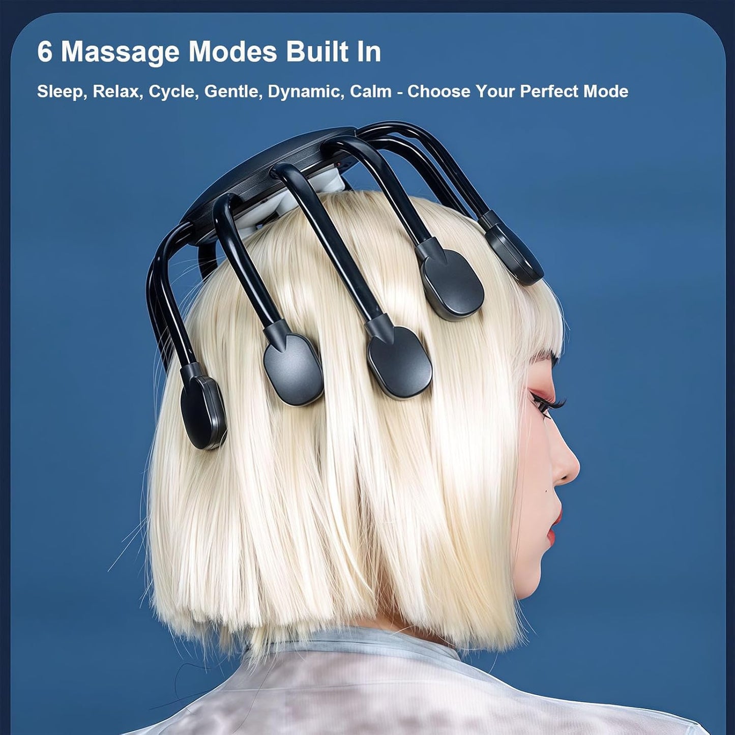 Electric Head Scalp Massager – 360° Multi-Point Massage Tool with 10 Large Silicone Massage Points & 4 Top Massage Points, 6 Modes, Adjustable Heating Function for Relaxation and Hair Care