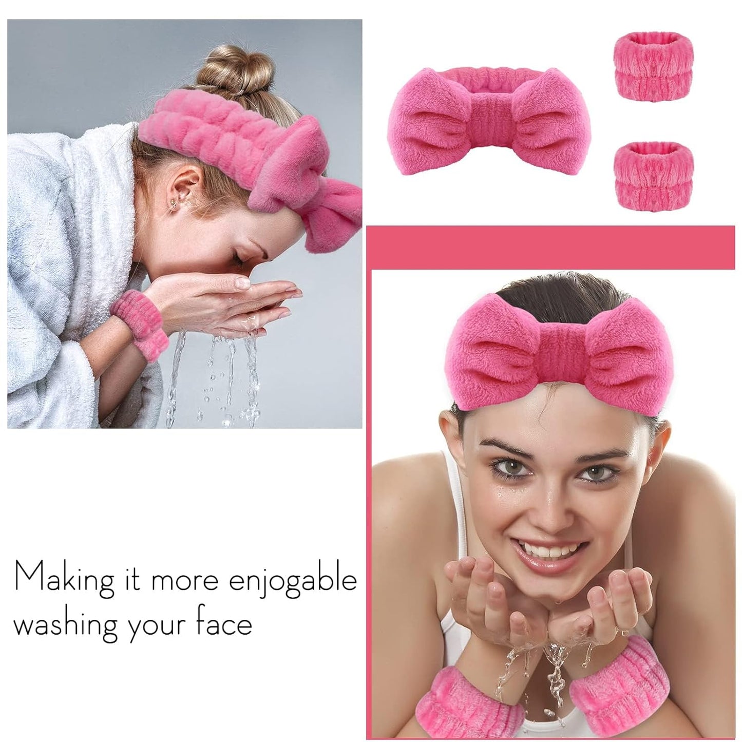16pcs Skincare Headband Set, Headband Set for Face Washing Spa and Makeup, Including 1 Hairband, Wristband, 3 Hair Claw Clips and 10 Hair Ties, with Box, Gift for Women and Girls, Rose Red