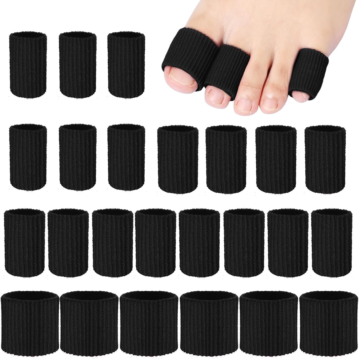 Blulu 24 Pieces Toe Tubes 0.98 Inches Cushion Tube Corn Pads for Toes Sleeves Soft Gel Protectors for Cushions Corns Blisters Calluses 3 Size(Black,Assorted Sizes)
