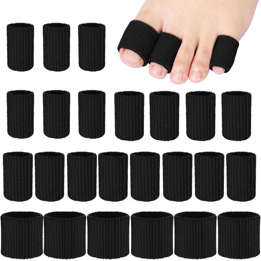 Blulu 24 Pieces Toe Tubes 0.98 Inches Cushion Tube Corn Pads for Toes Sleeves Soft Gel Protectors for Cushions Corns Blisters Calluses 3 Size(Black,Assorted Sizes)