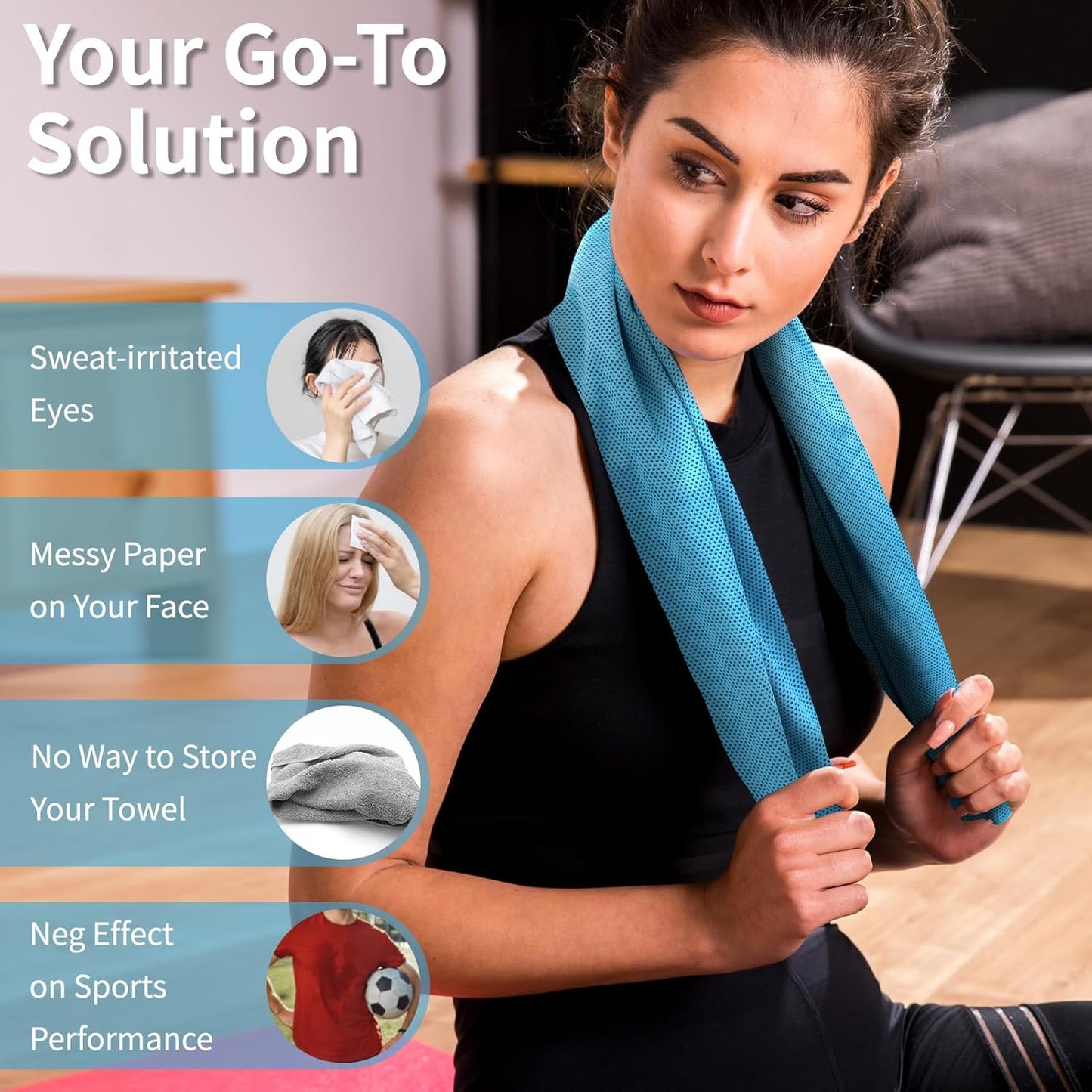 YESLIFE 4 Pack Cooling Towel 40"x12", Gym Towels for Men and Women, Soft Breathable Workout Towels for Yoga, Running, Sport, & More (Blue, Grey, Purple, Black)