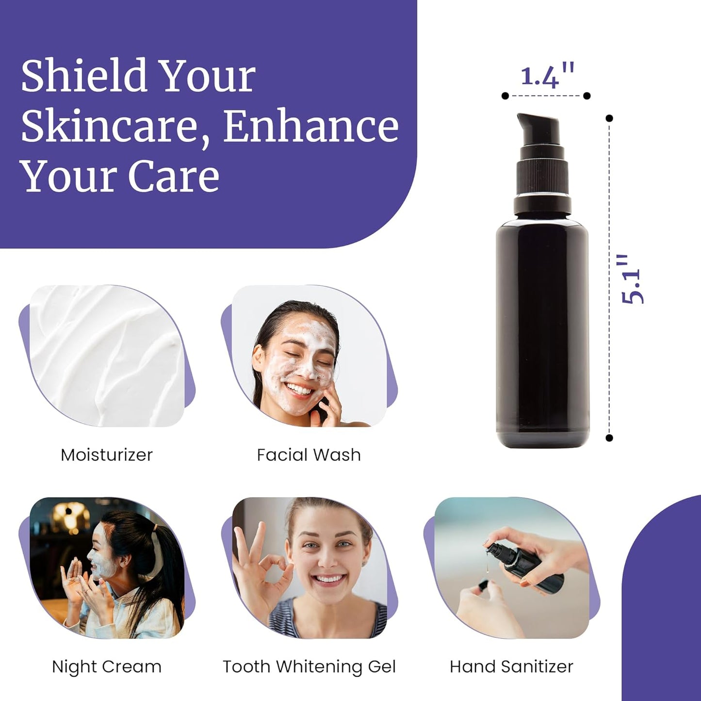 Infinity Jars 50 Ml (1.7 fl oz) Refillable Ultraviolet Black Glass Pump Bottles Leak-Proof Travel Containers for Toner, Sanitizer, Beard Oil, Hair Serum, Essential Oils 10-Pack