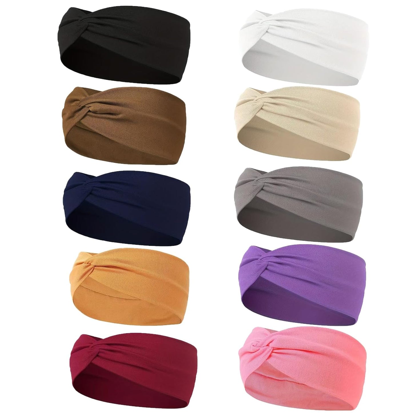 10PCS Headbands for Women Hair Cotton Headband Non-slip Stretchy Elastic Head Wrap Holder Hair (Wine Bed & Wood Yellow & Navy Blue & Dark Pink & Dark Purple & Curry & Dark Grey & Dark Curry & Black)