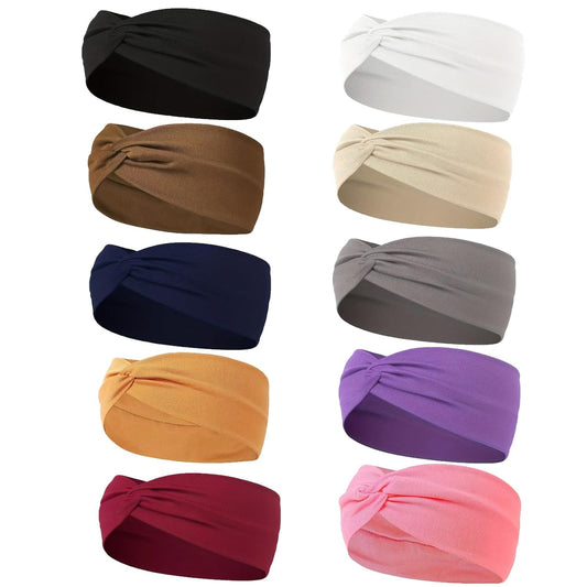 10PCS Headbands for Women Hair Cotton Headband Non-slip Stretchy Elastic Head Wrap Holder Hair (Wine Bed & Wood Yellow & Navy Blue & Dark Pink & Dark Purple & Curry & Dark Grey & Dark Curry & Black)