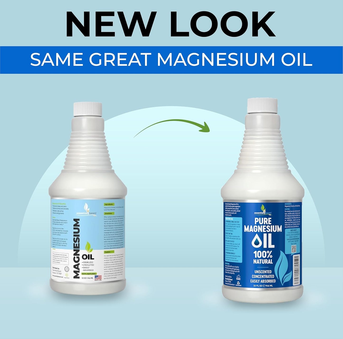 Pure Magnesium Oil Spray 32oz - Topical Magnesium Spray for Sleep Extra Strength - Less Sting - Less Itch - 100% Natural and Organic Oil - Made in USA