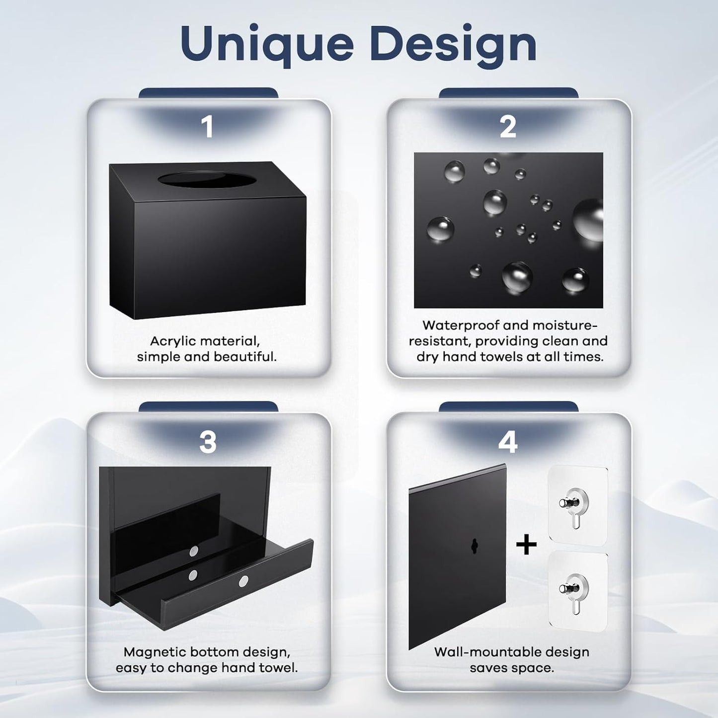 Acrylic Hand Towel Box Cover Compatible with Kleenex Disposable Hand Towels Wall-Mounted Paper Towel Dispenser Suitable for Tabletop, Bathroom, Car, and Office Use (Black)