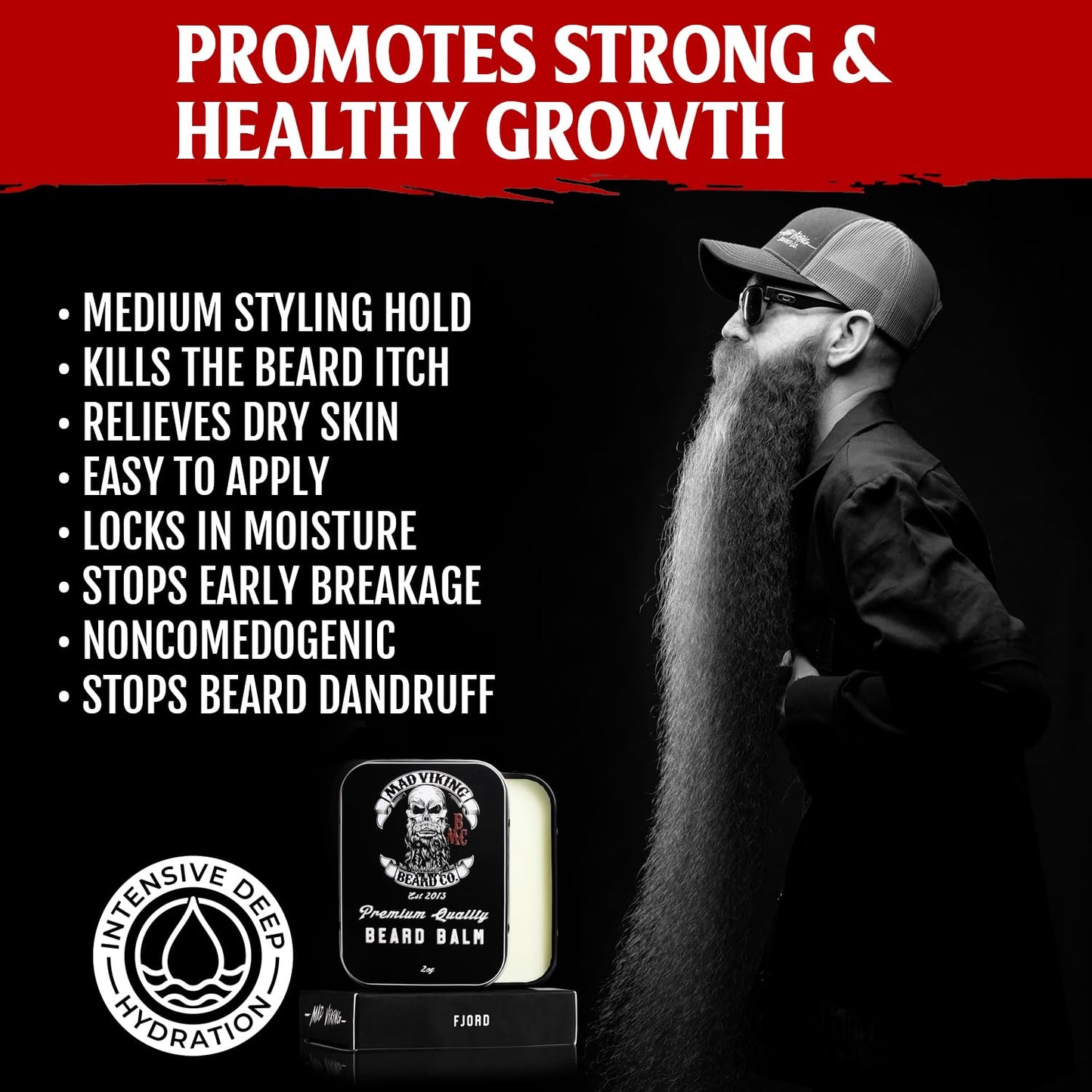 Mad Viking Fjord Beard Balm – Non-Greasy Balm to Soften & Style with a Medium Hold - Made with Shea Butter, Beeswax & Premium Oils – Crisp Clean Citrus & Woodsy Scent, Made in the USA - 2oz