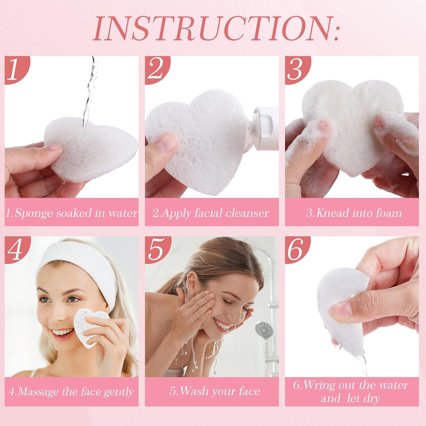 Sieral 120 Pcs Compressed Facial Sponges with Container Disposable Face Sponge Pads for Washing Face Cleansing Exfoliating Esthetician Makeup Removal(Heart,White)