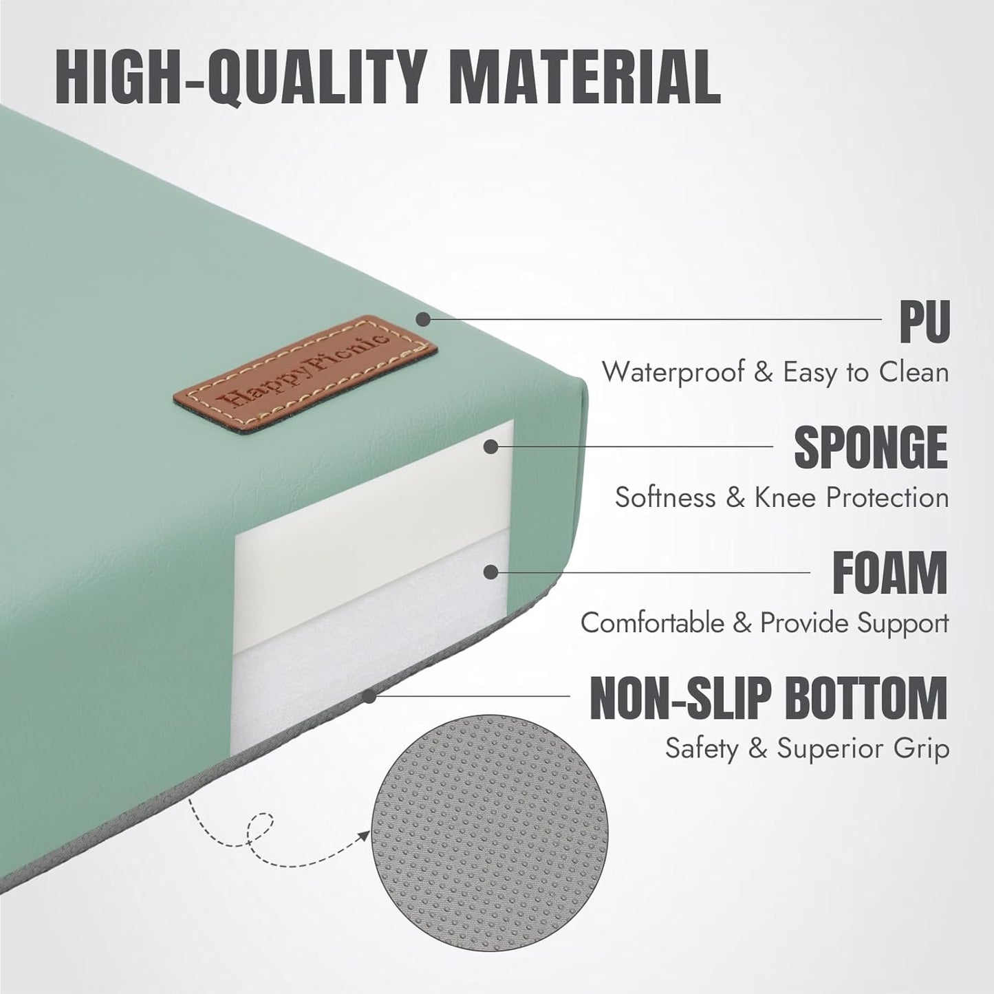 HappyPicnic Waterproof Garden Kneeling Pad - 2" Thick Soft Foam Kneeling Mat for Gardeners with Handle & Removable Cover, Knee Support for Bathing, Sage