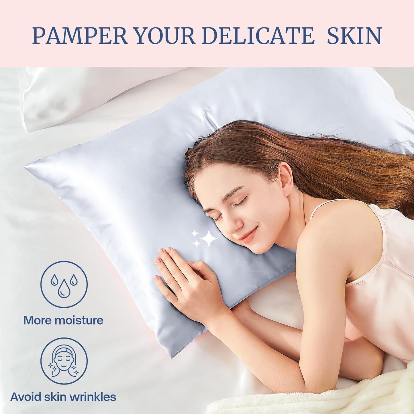 BEDELITE Satin Pillowcase for Hair and Skin, Super Soft and Cooling Similar to Silk Pillow Cases 2 Pack with Envelope Closure, Gift for Women Men(20"x30" Queen Size, Evening Haze)