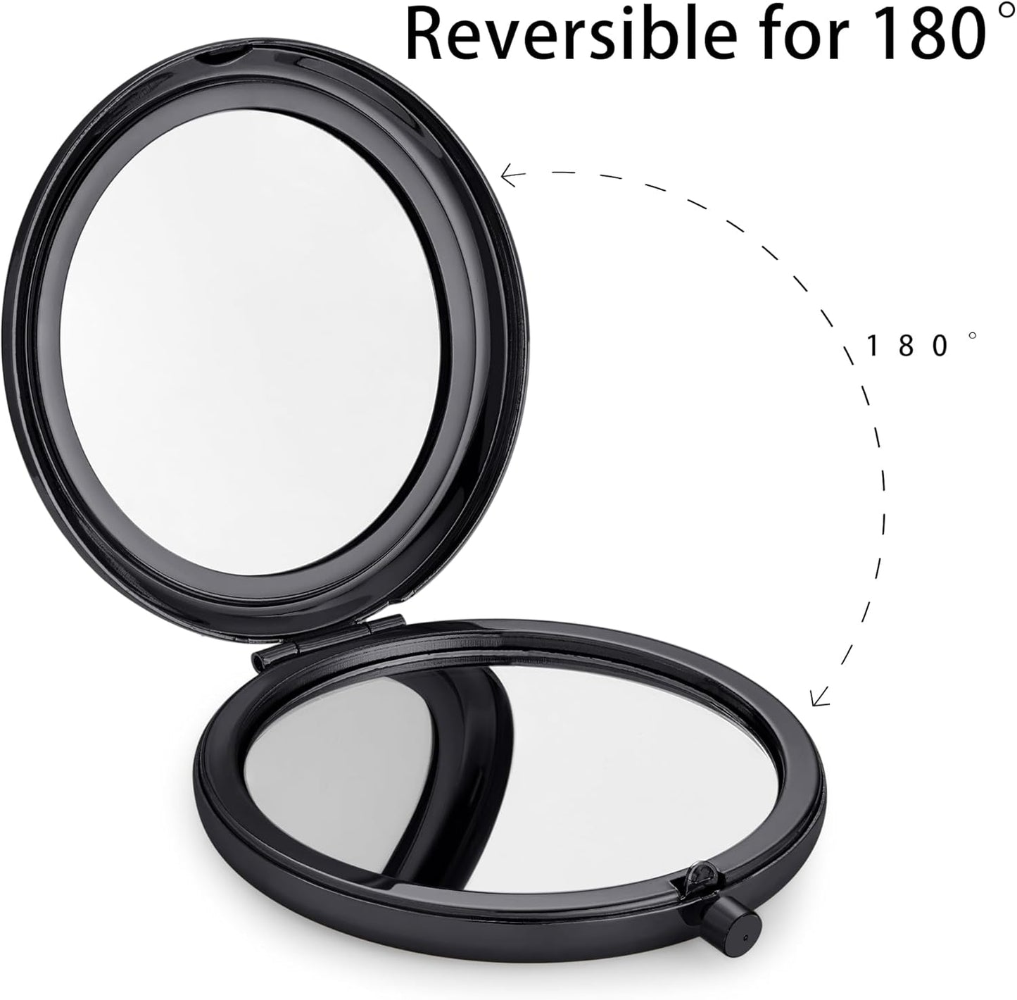 Compact Mirror, Pocket Travel Makeup Mirror for Purse, Metal Round Shell, 2-Sided 1X/2X Magnifying, Portable, Folding, Handheld, Black, 12 Pack