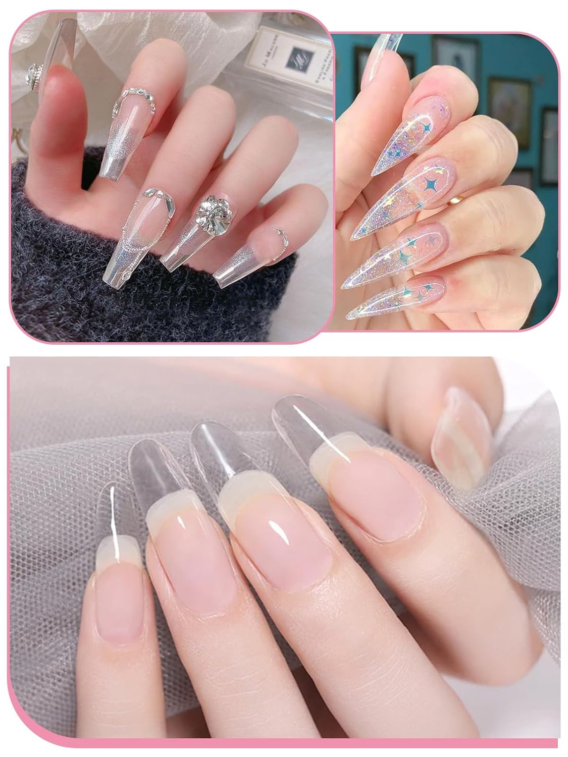 EBANKU 10.6oz Clear Acrylic Powder, Crystal Transparent Acrylic Nail Powder for Nail Extenstion, Nail Carving, Long-Lasting, No Lamp Needed, Professional Nail Powder for French Manicure