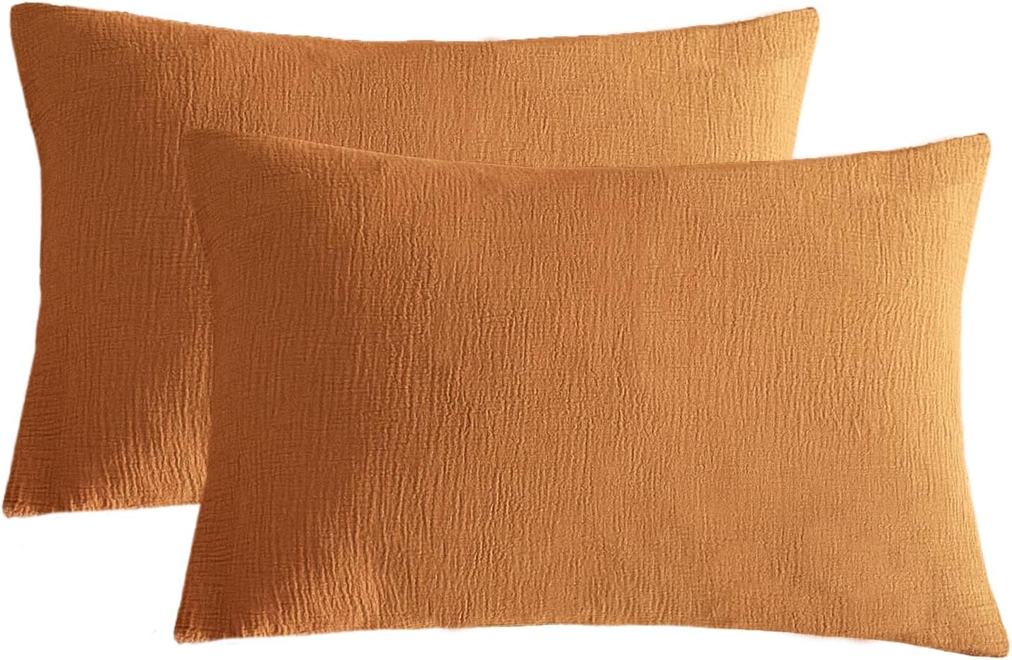 SE SOFTEXLY Muslin Pillowcases Standard Size 100% Cotton, 2 Pack Linen Like Pillow Shams with Envelope Closure, Ultral Soft and Breathable Pillow Case Covers, Pumpkin, 20" X 26", No Filling