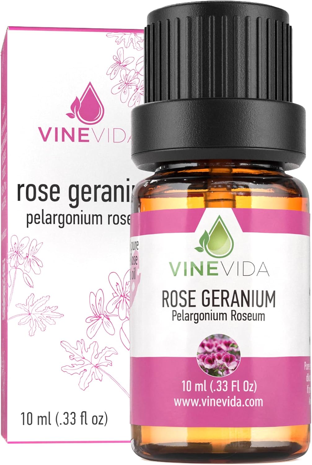 VINEVIDA Rose Geranium Essential Oil 10 mL - Undiluted Rose Geranium Oil 10 mL - Rose Geranium Candle Oil Scent - DIY Candle Scents for Candlemaking - 10 mL Essential Oil for Soap Making Safe for Skin