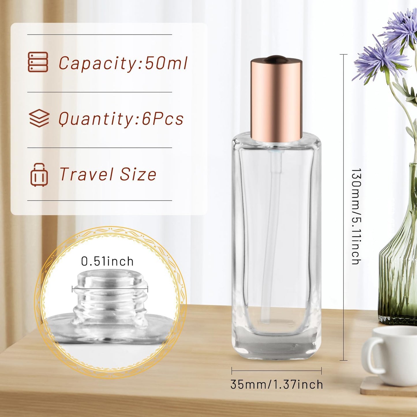 6Pcs 50ml/1.7oz Small Clear Pump Bottle with Gold Lid Glass Lotion Jars Travel Size Liquid Foundation Dispenser Refillable Cosmetic Containers for Cream,Shampoo,Conditioner