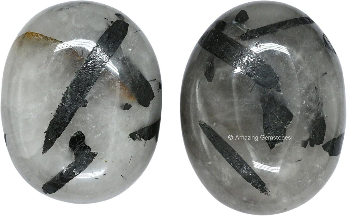 Amazing Gemstone Black Rutilated Quartz Crystals and Healing Stones - Large Palm Stone Crystals Piedra - Crystal for Good Luck, Positive Energy, Meditation - Unique Stocking Stuffers Gifts for Women