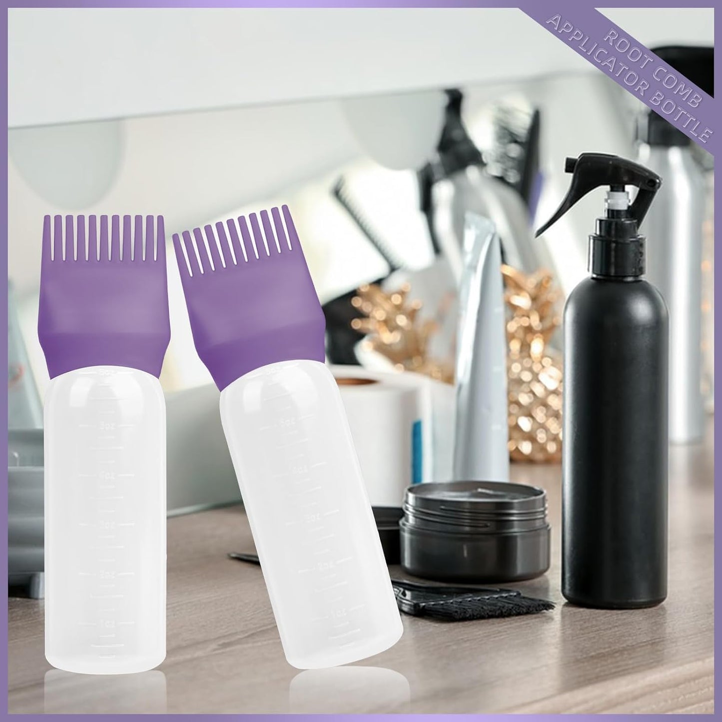 BLAAROOM Root Comb Applicator Bottle 6 Ounce, 4 Pack Hair Oil Applicator with Root Comb Brush - Dark Purple