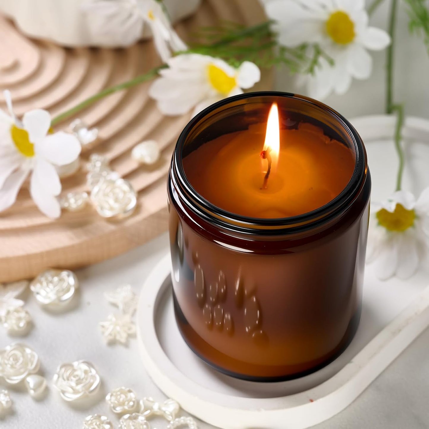 Hoa Kinh 8oz Amber Glass Jars with Lids - 2Pack Empty Airtight Storage Containers for Candle Making, Cosmetic, Spices, Crafts, Food - Refillable, UV Protection, Black Plastic Lid