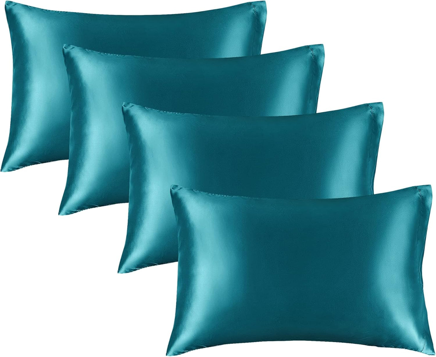 BEDELITE Satin Pillowcase for Hair and Skin, Super Soft Similar to Silk Pillow Cases 4 Pack with Envelope Closure, Cooling Pillowcases for Women Men (20"x36" King Size, Teal)