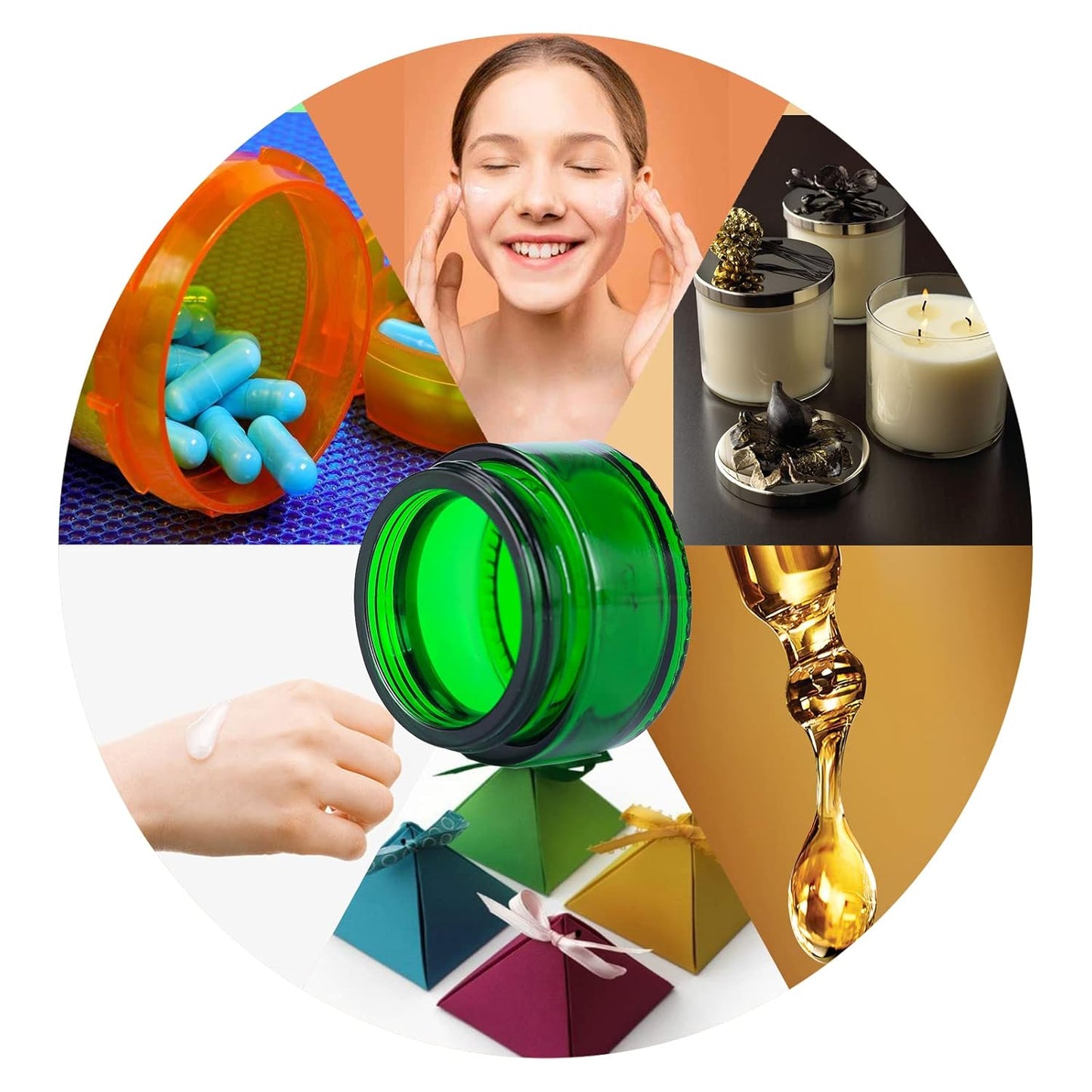 1PCS 1 oz Glass Container Jars with Lids, Empty Cosmetic Round for Cream, Lotion (Green)