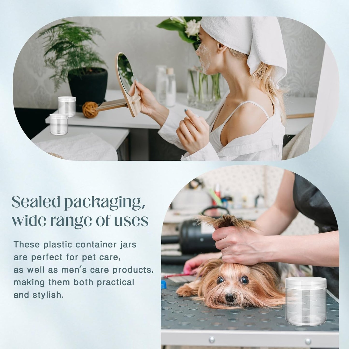 SATINIOR 12 Pack 16 oz Plastic Container Jars with Lids Round Clear Travel Cosmetic Container Slime Jars for Toiletries, Lotion, Cream, Ointments, Makeup, Rhinestone, Samples, Kitchen Storage(Clear)