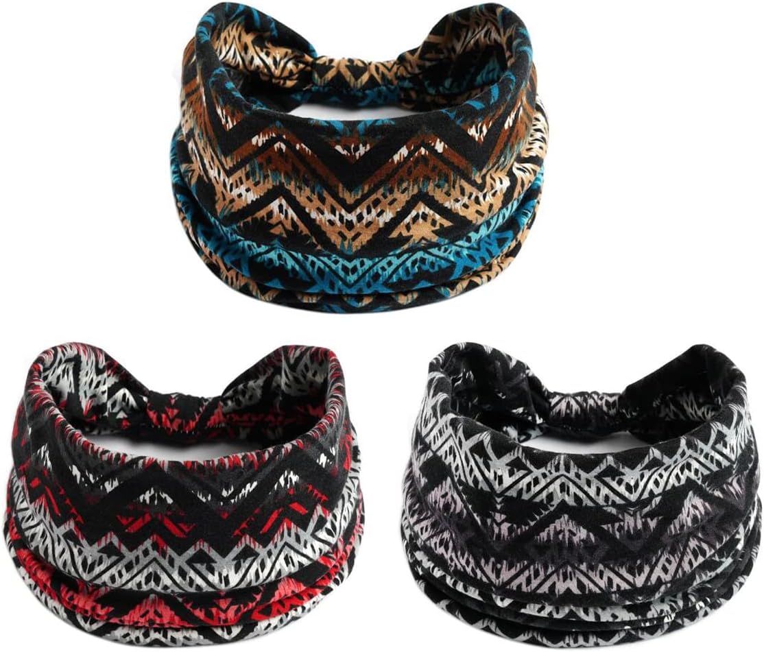 K-Elewon 3 Pack Women Wide Elastic Head Wrap Headband Sports yoga Hair Band
