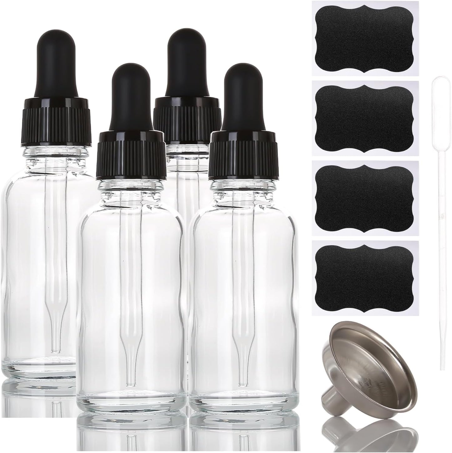 1 oz Glass Dropper Bottles,4 Pack 30ml Empty Reusable Leak Proof Thick Tincture Bottles for Essential Oils,Hair Oil,Liquids,Laboratory,Pharmacist Bottle,Massage,Perfumery Aromatherapy