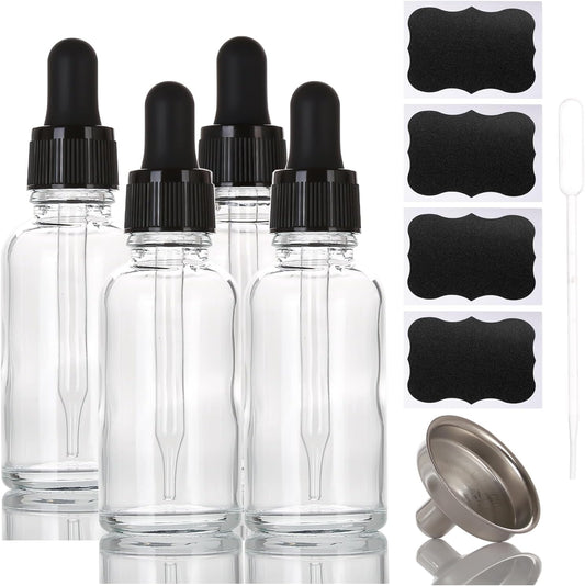 1 oz Glass Dropper Bottles,4 Pack 30ml Empty Reusable Leak Proof Thick Tincture Bottles for Essential Oils,Hair Oil,Liquids,Laboratory,Pharmacist Bottle,Massage,Perfumery Aromatherapy