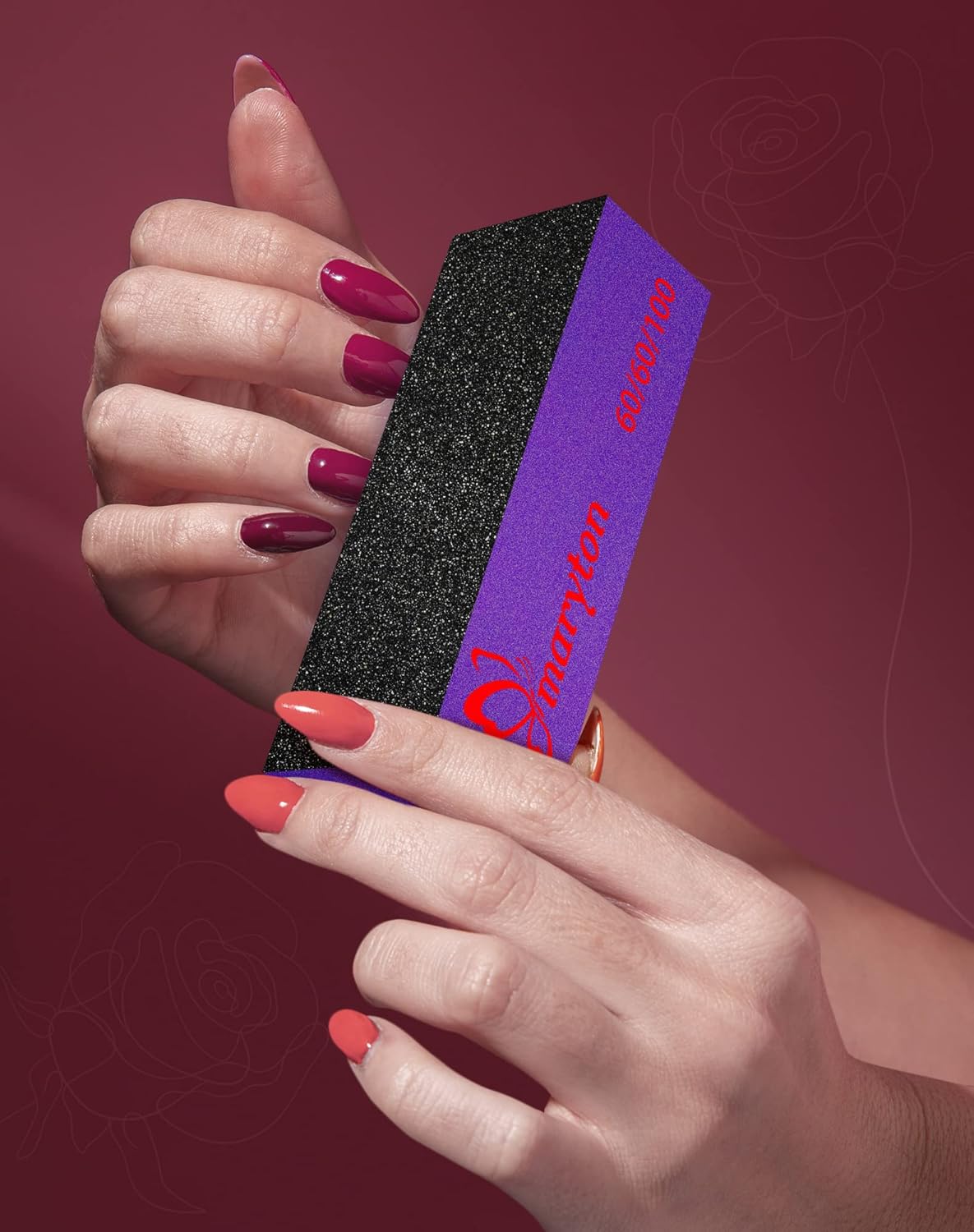 Maryton Nail Buffer Sanding Block Polisher Buffing File 60/100 Grit for Acrylic Nail Art Kit Manicure Tools 10 PCS (Black Purple)