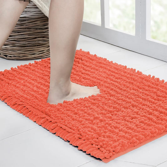 Walensee Bathroom Rug Non Slip Bath Mat (24x17 Inch Coral) Water Absorbent Super Soft Shaggy Chenille Machine Washable Dry Extra Thick Perfect Absorbant Best Small Plush Carpet for Shower Floor