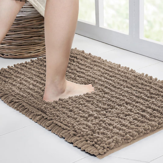 Walensee Bathroom Rug Non Slip Bath Mat (32x20 Inch Taupe) Water Absorbent Super Soft Shaggy Chenille Machine Washable Dry Extra Thick Perfect Absorbant Best Large Plush Carpet for Shower Floor