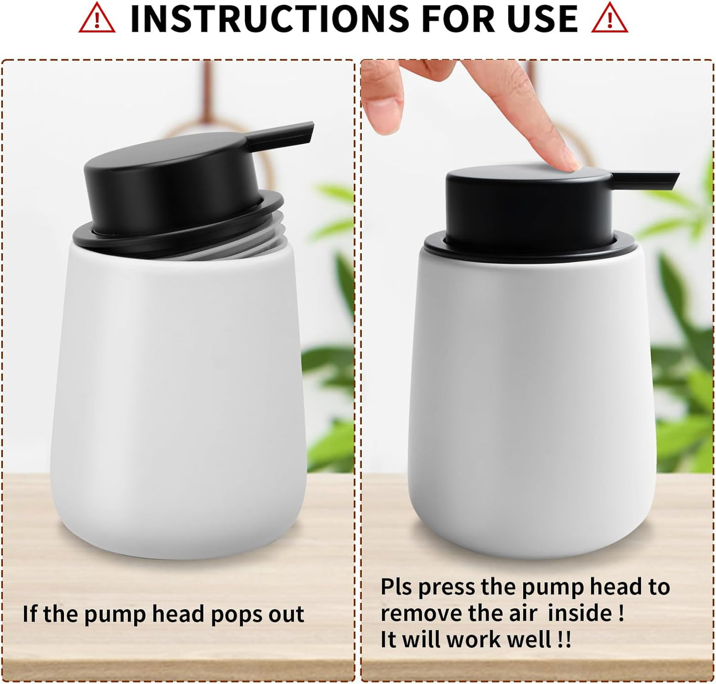 Soap Foaming Dispenser Ceramic with Easy-to-Press Pump Hand Foam Dispenser for Shampoo Bathroom Kitchen 12 oz