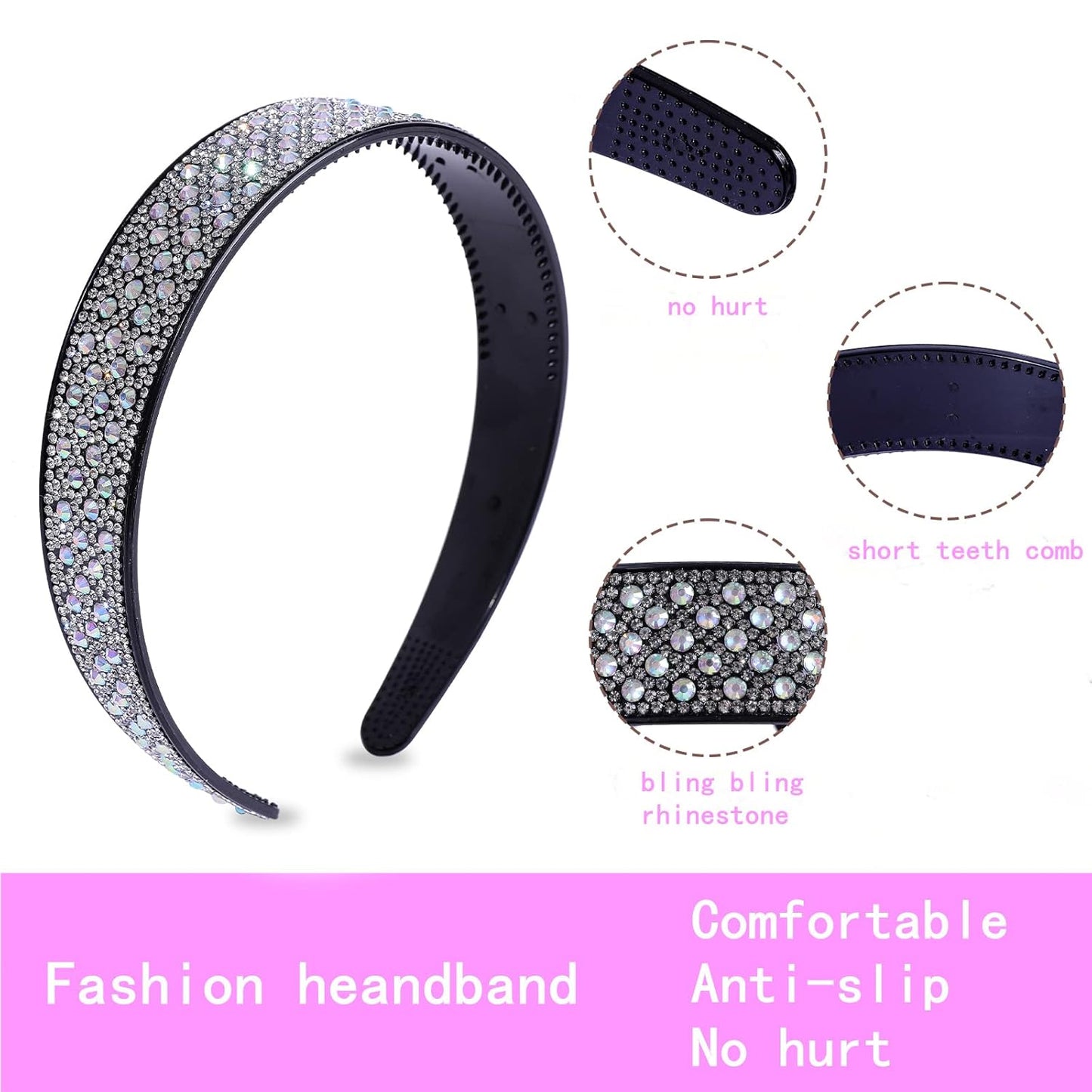 Plastic Rhinestone Headbands for Women,4PCS Sparkly Silver Crystal Headband Non Slip Tooth Hair Bands Rhinestone Hair Hoop,Comfortable Daily Prom Party Head Accessories