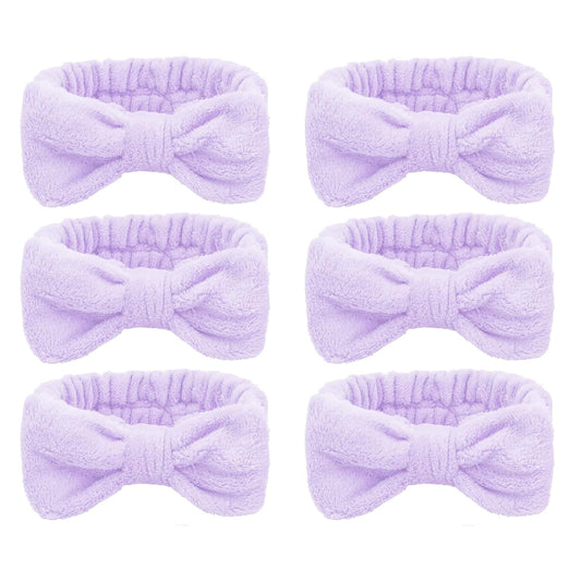 Casoty Purple 6 Pcs Spa Headband, Hair Band for Washing Face, Makeup Headband, Skincare Headbands, Soft Fleece Hairband for Face Washing Yoga