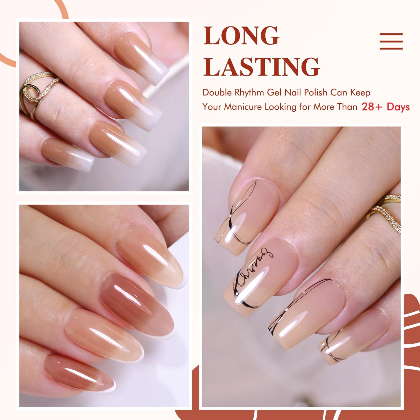 Double Rhythm Gel Nail Polish Set of 6 Colors Baby Light Pastel Milky Nail Polish Starter Kit Art DIY Salon Home (Jelly Sheer White Nude Brown Coffee,Kit 19)