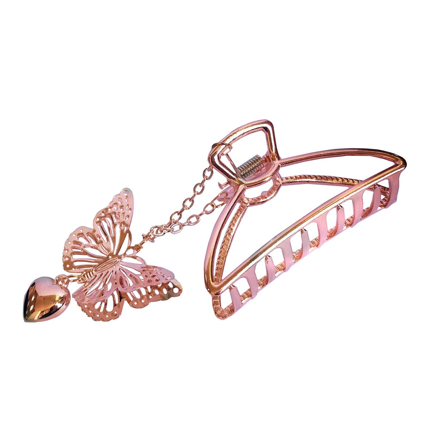 TANG SONG 4PCS Metal Hair Claw Clips with Butterfly and Heart Pendant Hair Catch Barrette Jaw Clamp for Women Half Bun Hairpins for Thin Hair(Silver+Gold+Rose Gold+Black)