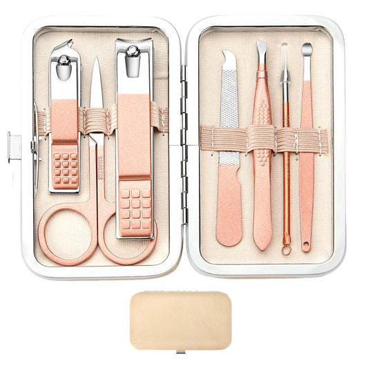 Manicure Set Nail Clipper Set Stainless Steel Women Men Toe Finger Nail Clippers Personal Care Tools with Portable Travel Case Manicure Pedicure Tools Women Men Grooming Kit Present(Rose Gold)