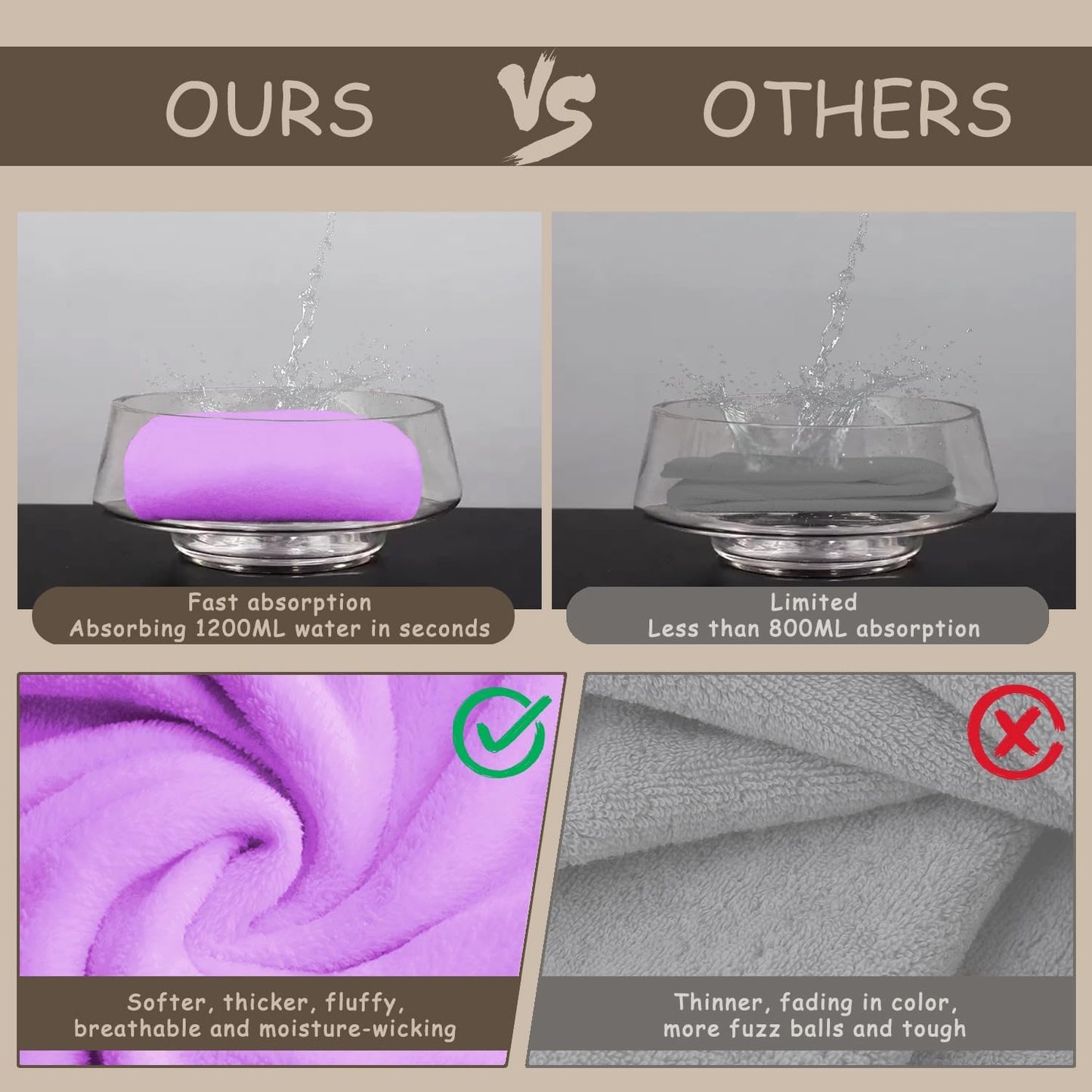 3 Pack Microfiber Hair Dring Towel Wrap for Women,Fast Drying Hair Turban, for All Hair Style Anti Frizz, Large Hair Towel with Button(Red,Bule,Purple)