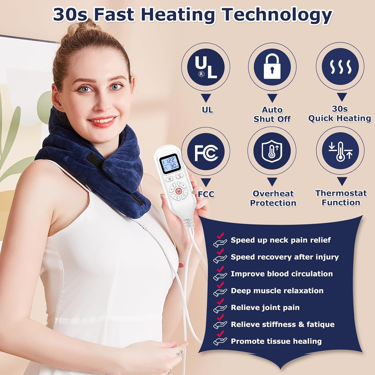 CAMECO Electric Neck Heating Pad for Pain Relief, 30s Heating Heated Neck Wrap Warmer for Soreness Stiffness, 86℉-158℉ Temp Setting, 90min Auto Shut-Off Timer, Gifts for Women