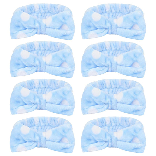 CIEHER 8 Pcs Spa Headbands for Women & Girls, Blue Dot Spa Headbands for Bachelorette Party, Sleep Party & Face Wash, Bachelorette Gifts for Bridesmaids