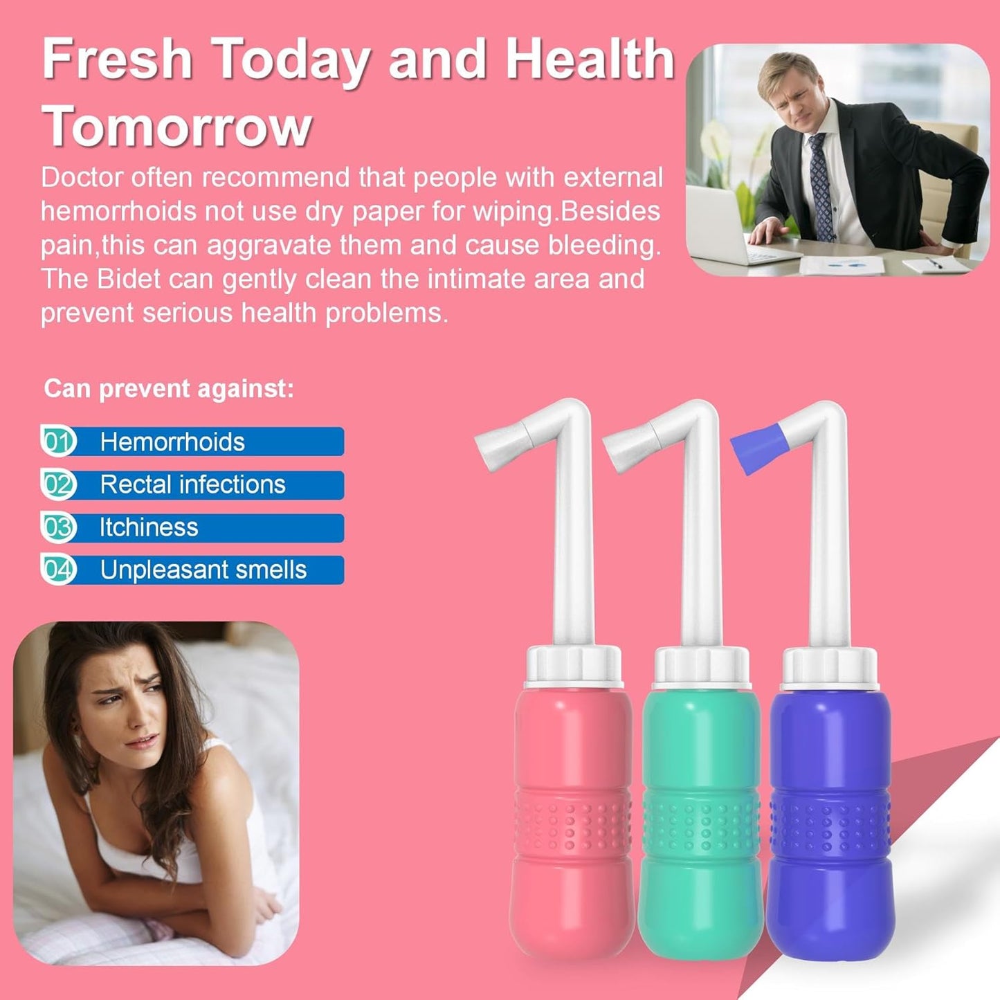 2Pcs-Pack Blue+Pink 10oz Travel Bidet Peri Bottle for Postpartum & Perineal Care,300ml Portable Bidet for Personal Hygiene Cleaning