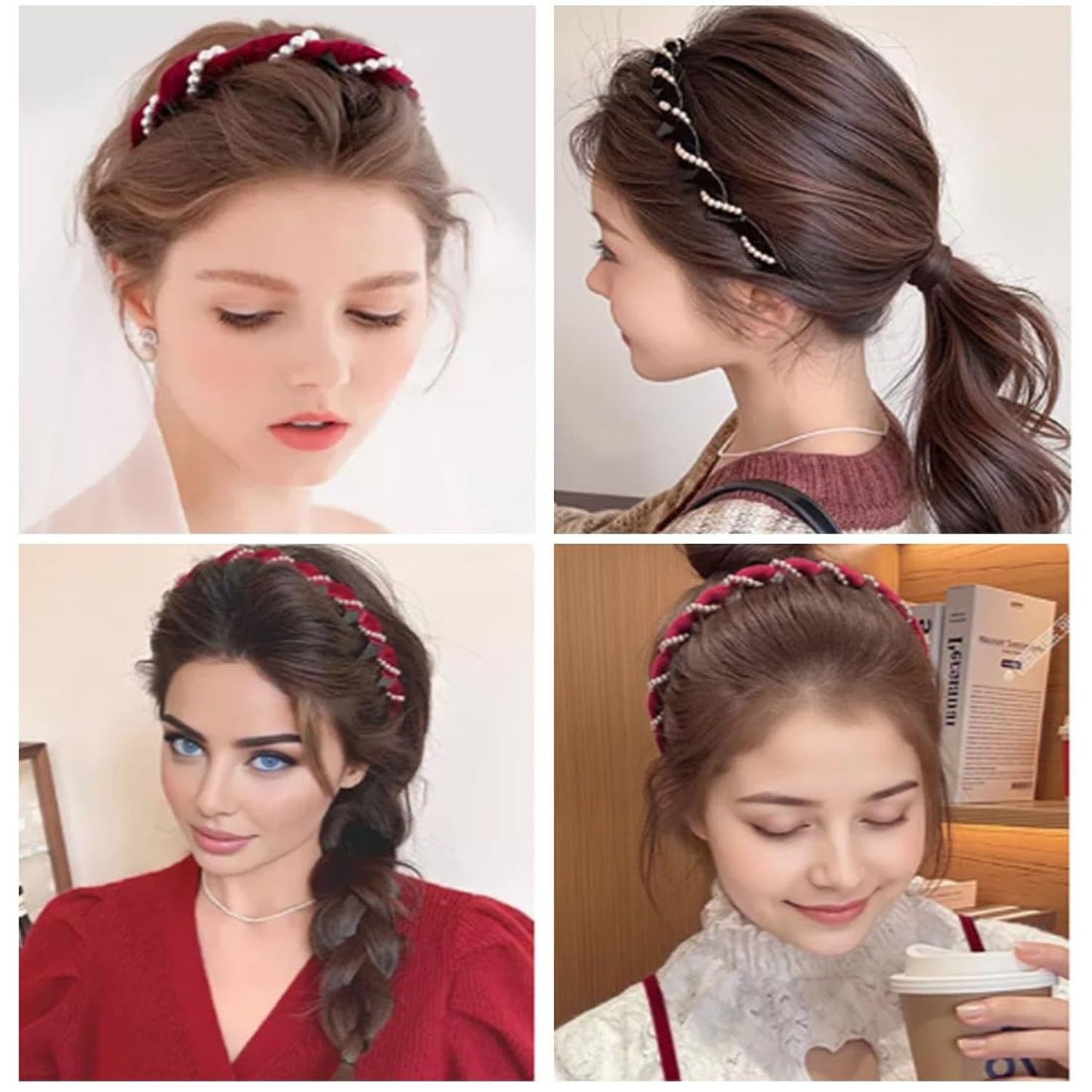 3 Pack Vintage High Cranium Artificial Hairband,Zig Zag Headbands,High Cranium Artificial Pearl Hairband,Earl Hairbands, Say Goodbye To Flat Hair Top For Women Girls(One Size)