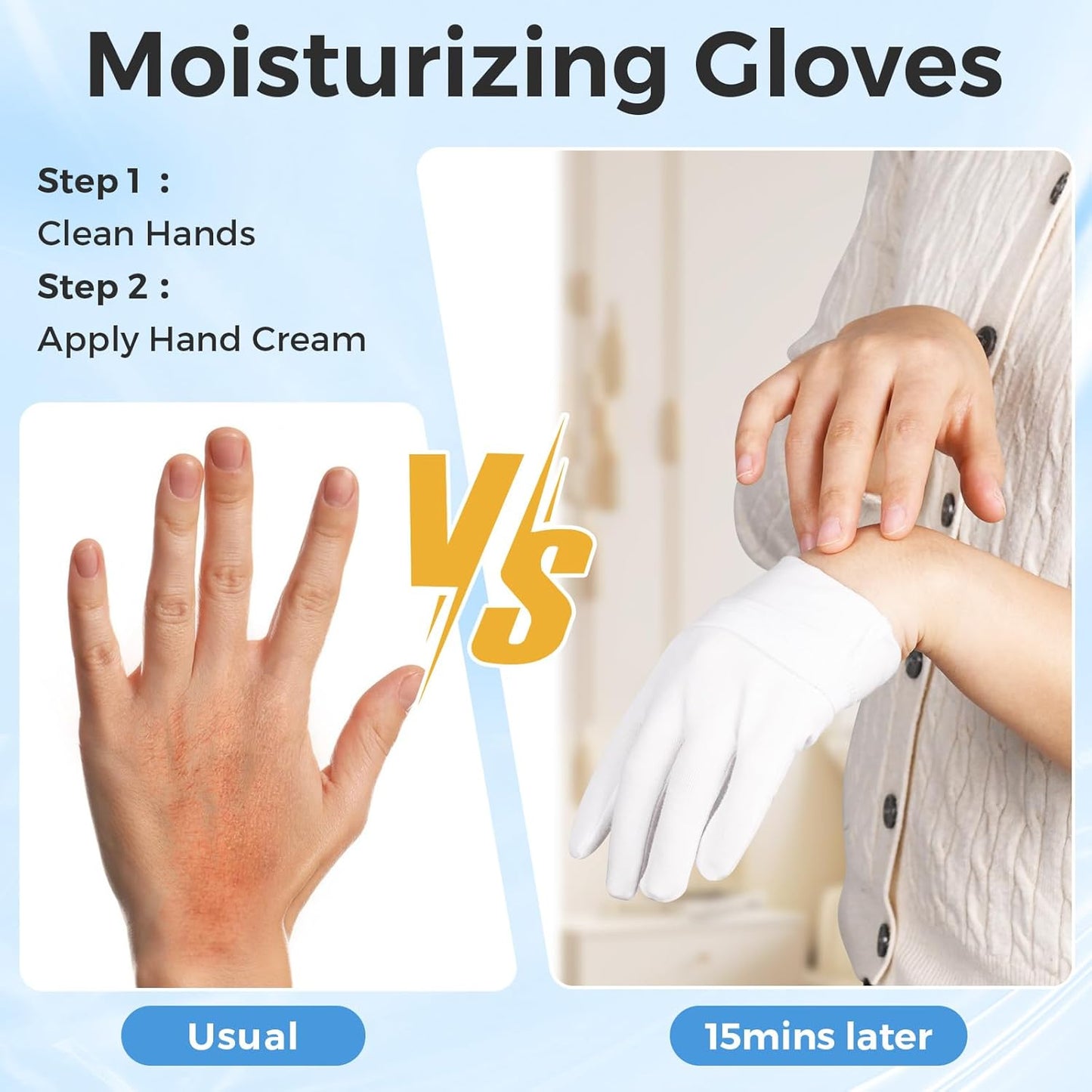 Donfri 6 Pairs White Moisturizing Gloves Overnight Cotton Gloves for SPA, Dry Hands Eczema, Hand Care, Day and Night Healing，Reusable